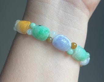 Natural Burmese multi-color turtle shell Jadeite bracelet 14.5×11.5×6  mm