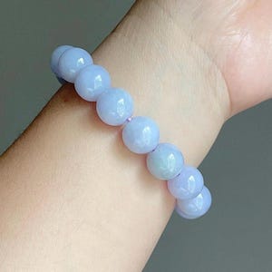 Certified  13 mm 100% Natural Grade A Burmese light lavender Jadeite   Bracelet 82#（elastic）
