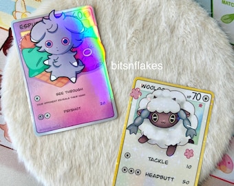 Pokémon Card Stickers: espurr, wooloo/ waterproof handmade vinyl holographic sticker/ laptop notebook sticker decor