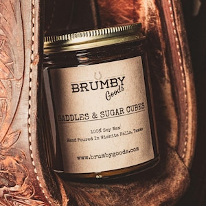 Saddles & Sugar Cubes Candle | Leather Candle | Western Ranch Candle | Cowboy Gift | Horse Lover Home Décor | 100% Soy Wax | Cowboy Candle