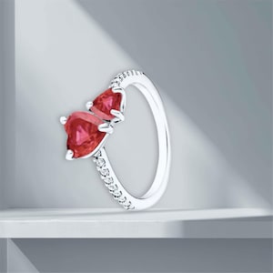 Elegant Pandora Style Ladies Ring with Sparkling Cubic Zirconia womens ring, elevated red heart ring, perfect gift for wife/mum classic ring