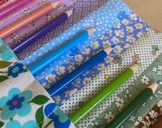 Retro Inspired Fabric Pencil Roll, Pencil Case, Artist Roll, Make up