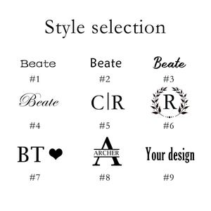 May include: Nine different font styles for a personalized name or monogram.  The styles include a simple font, a cursive font, a monogram with a line, a monogram with a wreath, a monogram with a heart, a monogram with a banner, and a monogram with a wreath.  The text "Beate" is used in the first four styles.  The text "CIR" is used in the fifth style.  The text "R" is used in the sixth style.  The text "BT" is used in the seventh style.  The text "ARCHER" is used in the eighth style.  The ninth style is a blank template for a custom design.