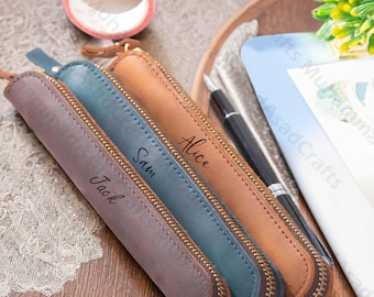 Personalized Leather Pen Pouch,Apple Pencil Holder,Vintage Leather Single Pen Holder Case Pouch,Fountain Pen Case,Gifts For Him Anniversary