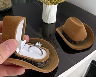 Cowboy Hat Ring Box Earring Box,Western Hat Ring Box,Pocket Size Ring Box,Men Wedding Ring Box,Jewelry Ring Box,Engagement Wedding Ring Box