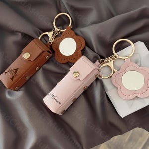 Personalised Lipstick Holder Key Chain,Keychain Holder With Mirror For Lip Balm,Bridesmaid Gift,Birthday Gift For Mom,Valentine&#39;s Day Gift