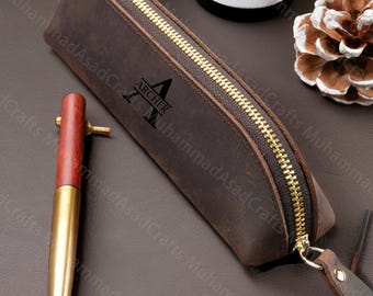 Custom Genuine Leather Pencil Pouch,Leather Pencil Case,Personalised Mini Cosmetic Bag Pencil Case,Stationery Organiser,Back To School Gift