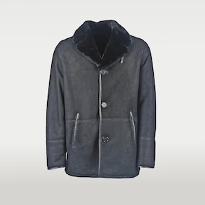 Men&#39;s Black Shearling Coat: Genuine Sheepskin Leather Winter Jacket