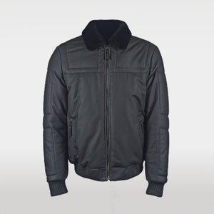 Men&#39;s Lambskin Leather Puffer Jacket: Sheepskin Fur Collar