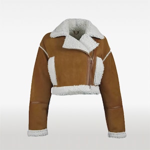 High Waist Sheepskin Shearling Jacket: Women&#39;s Aviator Bomber