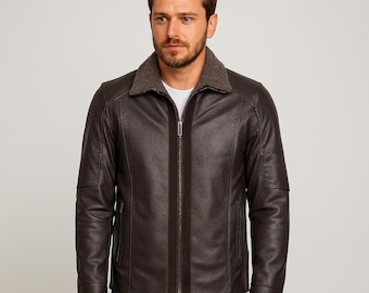 Men's Deerskin Embossed Jacket with Shearling Lining - Genuine Leather