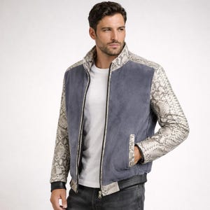 Python Skin & Pony Hair Jacket: Genuine Snakeskin Leather Men's Coat