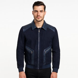 Jaqueta de couro de camurça Python Skin: Bomber Exótico Masculino