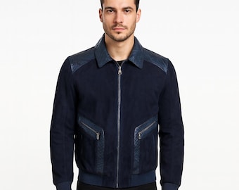 Python Skin Wildlederjacke: Exotischer Bomber für Herren