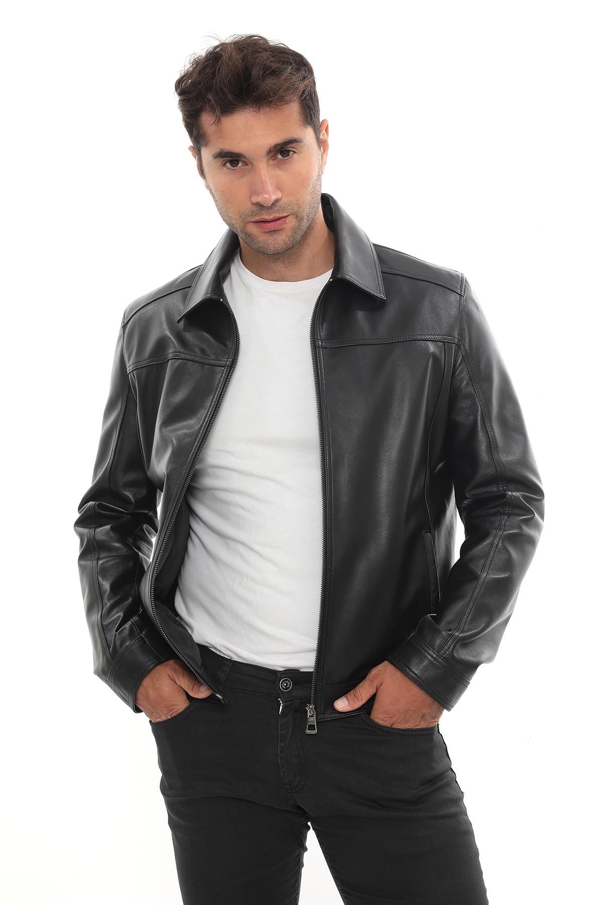Men's Black Lambskin Leather Jacket: Tailored Fit Outerwear - Etsy