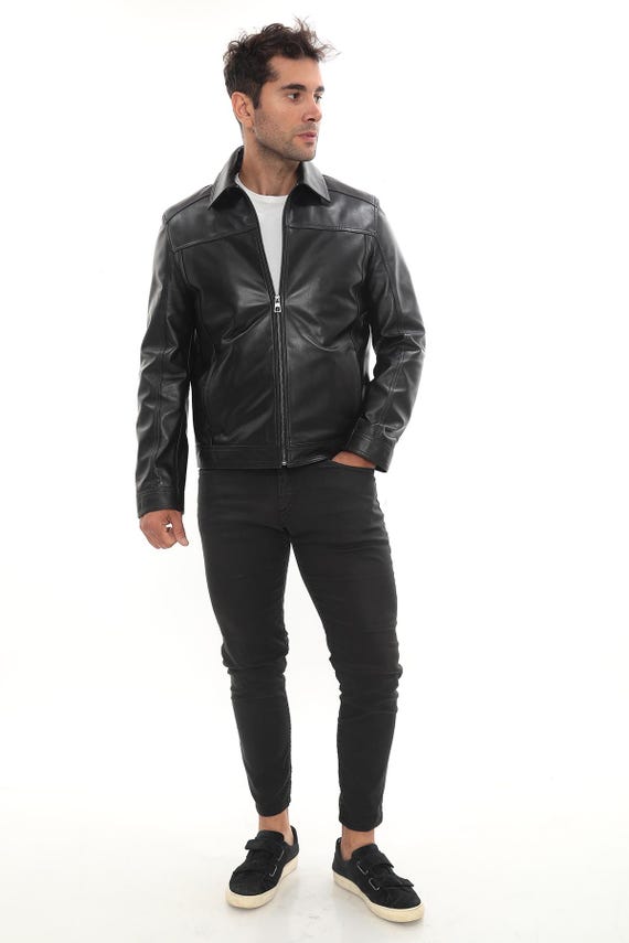 Men's Black Lambskin Leather Jacket: Tailored Fit Outerwear - Etsy