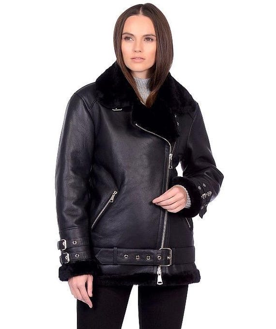 Leather aviator jacket collars ジャケット Next 日本 ブラック チョコレートブラウン - フェイク シアリング クロップド アビエータージャケット from Next Japan