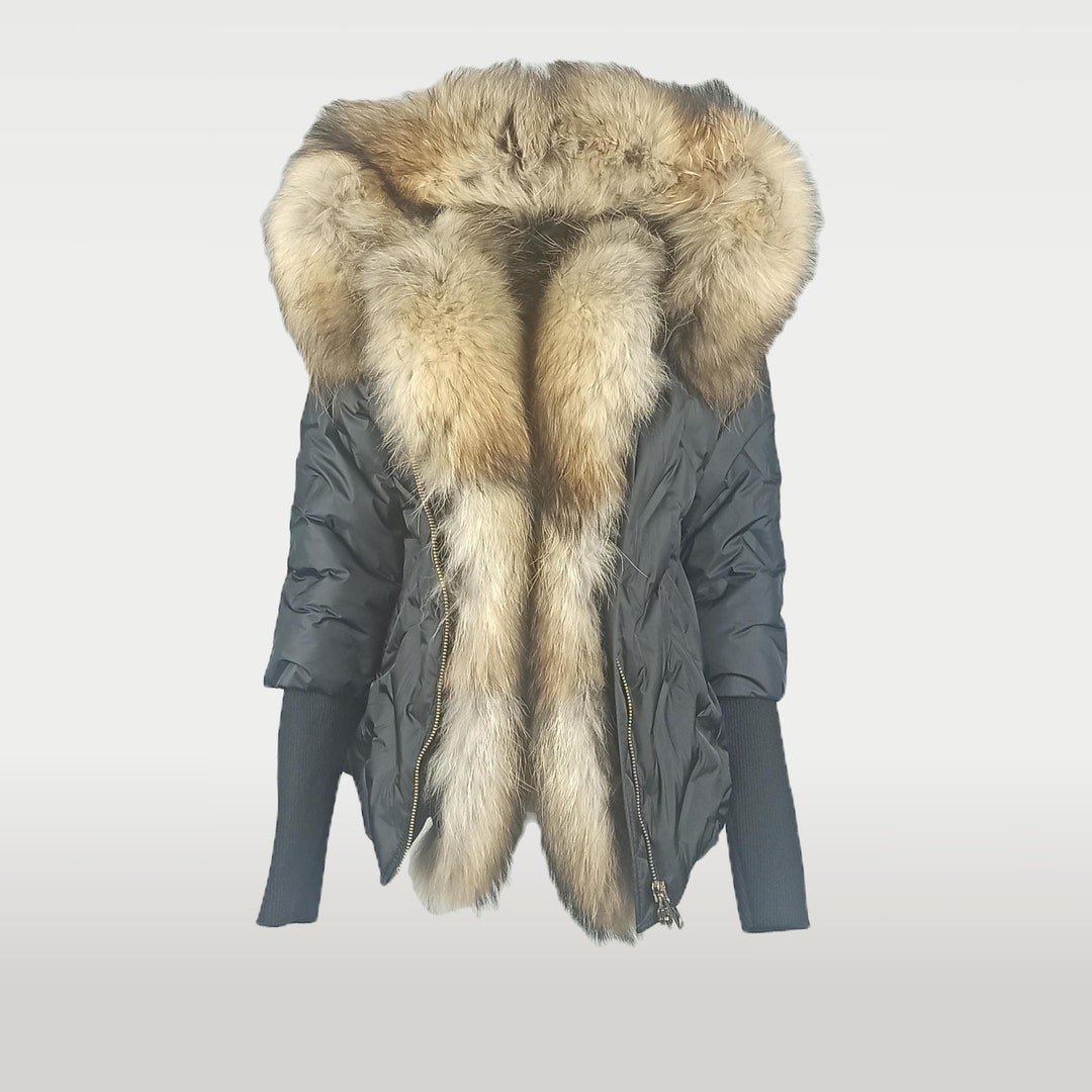 Getadme  Real Raccoon Fur Coat Women Winter Long Sleeve Natural Luxury Jackets  Thick  Top