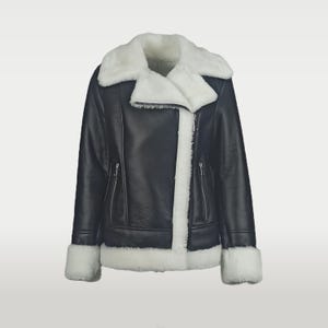 Genuine Sheepskin Shearling Biker Jacket: Women&#39;s Luxury Leather