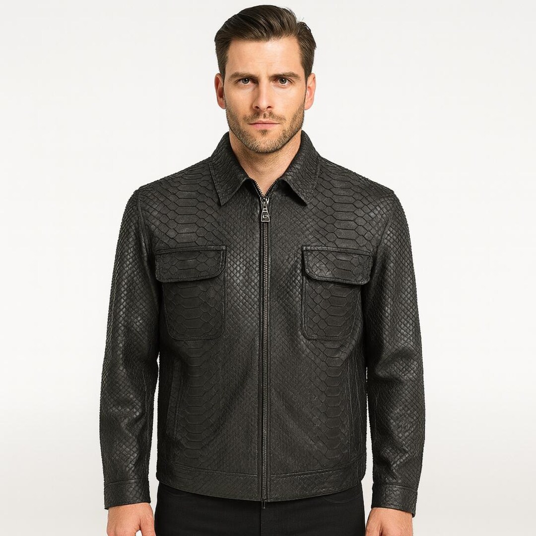 Genuine Python Leather Jacket for Men – Luxury Exotic Snakeskin Jacket ...
