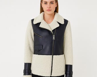 Veste en peau de mouton retournée véritable : élégant manteau bouclé