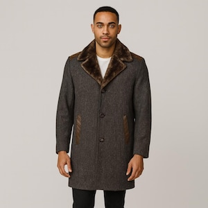 Herren Wollmantel: Schaffellkragen, Python Haut Details