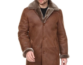 Handmade Shearling Sheepskin Leather Coat: Men's Brown Blazer