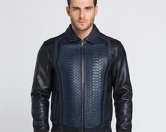 Herren Python Skin & Lammlederjacke - Slim Fit Schlangenleder
