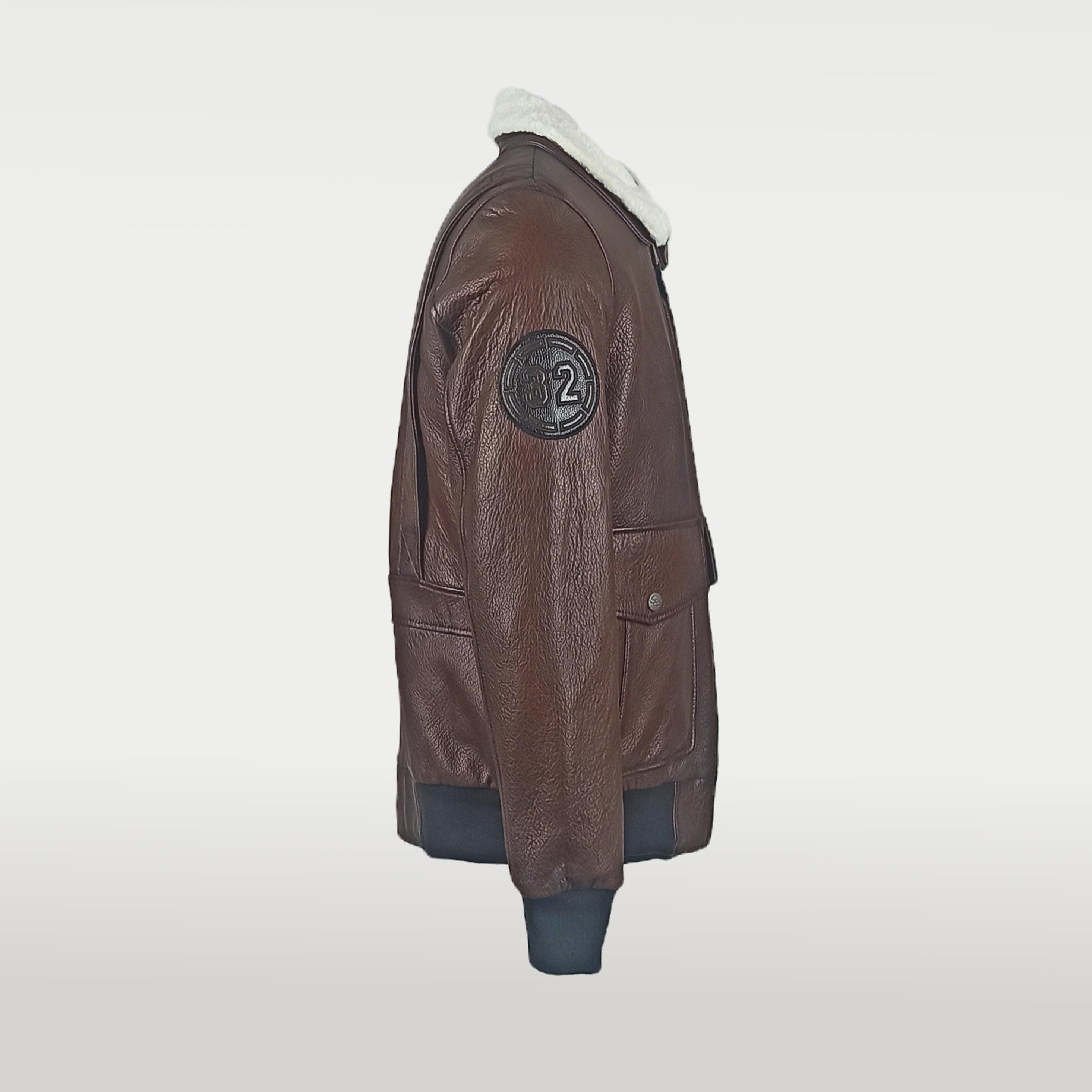 Men's Genuine Lamb Leather Aviator Jacket: Sheepskin Fur