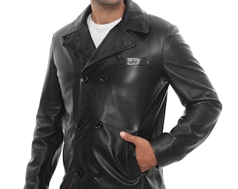 Men’s Double Breasted Leather Blazer – Snakeskin Detail Designer Jacket