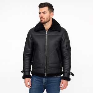 Men's RAF Sheepskin Aviator Bomber Jacket: Genuine Leather B3 Shearling