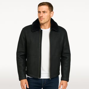 Men's Black Sheepskin Shearling Coat: Genuine Lambskin Leather Winter Jacket