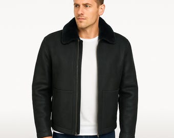 Men's Black Sheepskin Shearling Coat: Genuine Lambskin Leather Winter Jacket