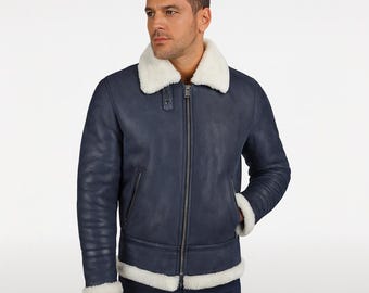 Herren B3 Bomberjacke: Echtes Shearling-Schaffell-Leder-Flieger
