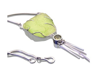 Resin Silver and Citrine, Chartreuse, Statement Necklace, Artful Jewelry, Ready to Ship