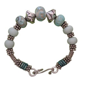 Lampwork, Glass, Bracelet, Mint Green, Sterling Silver Unique, Artist-Made, Jewelry. Ships Next Day