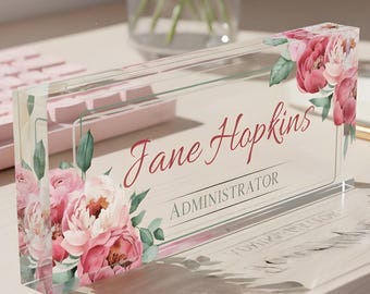 Desk Plaque,Acrylic Desk Name Plate, Floral Office Decor, Custom Teacher Gift,Name plate,New Job Gift