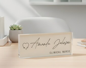 Personalized Acrylic Desk Name Plate - Custom Nurse, Doctor, Office Gift