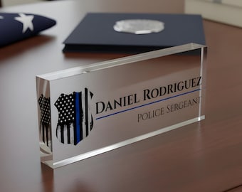 Custom Police Sergeant Desk Name Plate - Gift for Law Enforcement Officers - Personalized Acrylic Sign