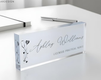 Personalized Nurse Desk Name Plate with Stethoscope Symbol - Custom Nurse Graduation Gift