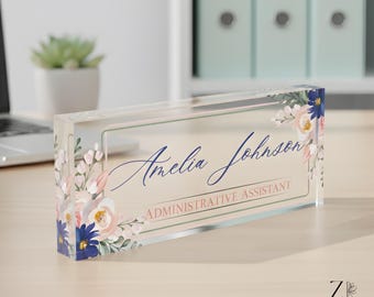 Personalized Social Worker Gift – Floral Acrylic Desk Name Plate