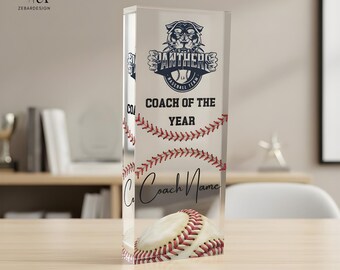 Personalized Acrylic Baseball Award, Coach of the Year, Custom Sports Trophy Plaque | Coach & Team Appreciation Gift