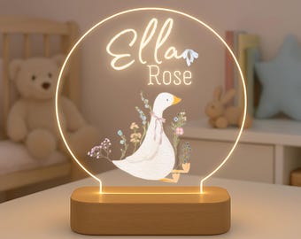Personalized Goose Baby Lamp: Custom Engraved LED Nursery Night Light