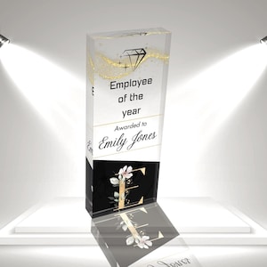 Personalized Clear Trophy Award Plaque, Corporate Trophy Award, Company Anniversary Employee Awards Ceremony, Customizable Award Trophee