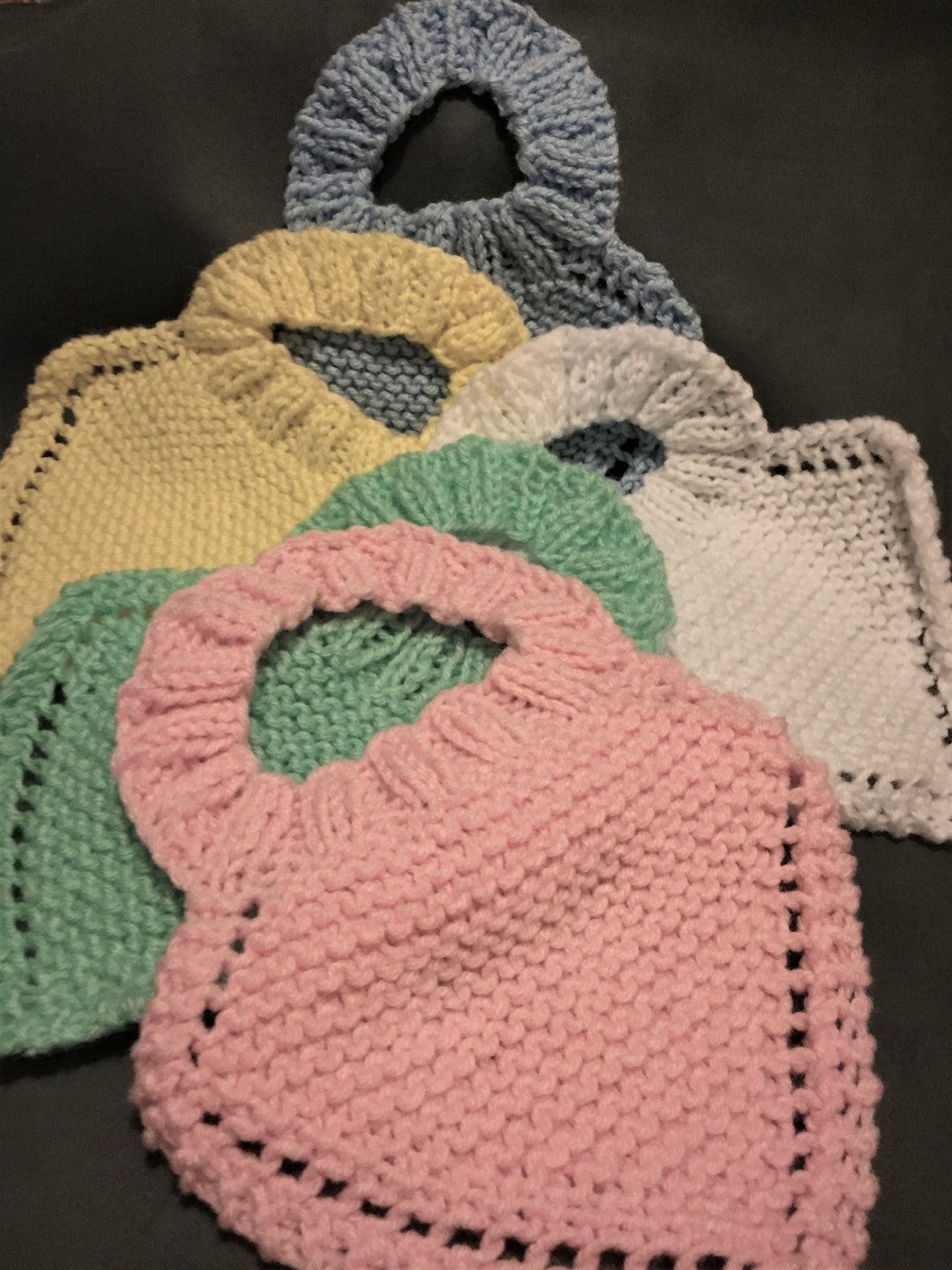 Hand Knit Baby Bibs Set Etsy