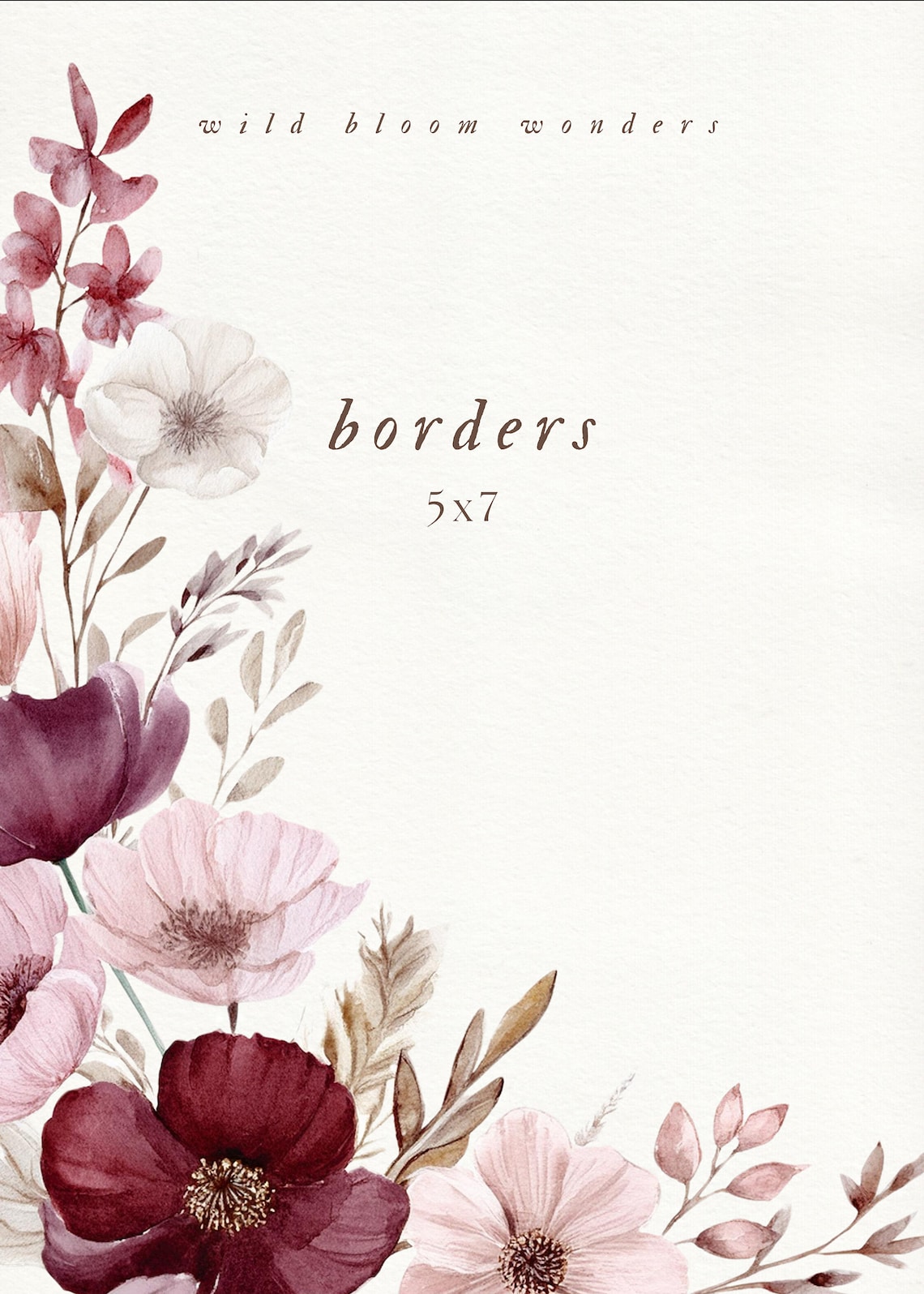 Berry &amp; Blush Floral Border Clipart Border Burgundy and Blush Clipart ...