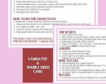 LAMINATED Mahjong Rules Card, American Mahjong Cheat Sheet, Mahjong for beginners, Reference Card