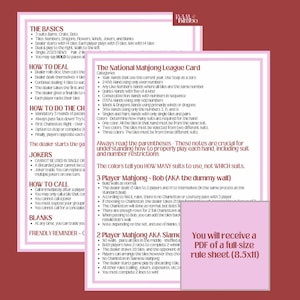 PRINTABLE Mahjong Rules Card American Mahjong Cheat Sheet 3 Player Mahjong Siamese Mahjong for Beginners Mahjong Reference Card