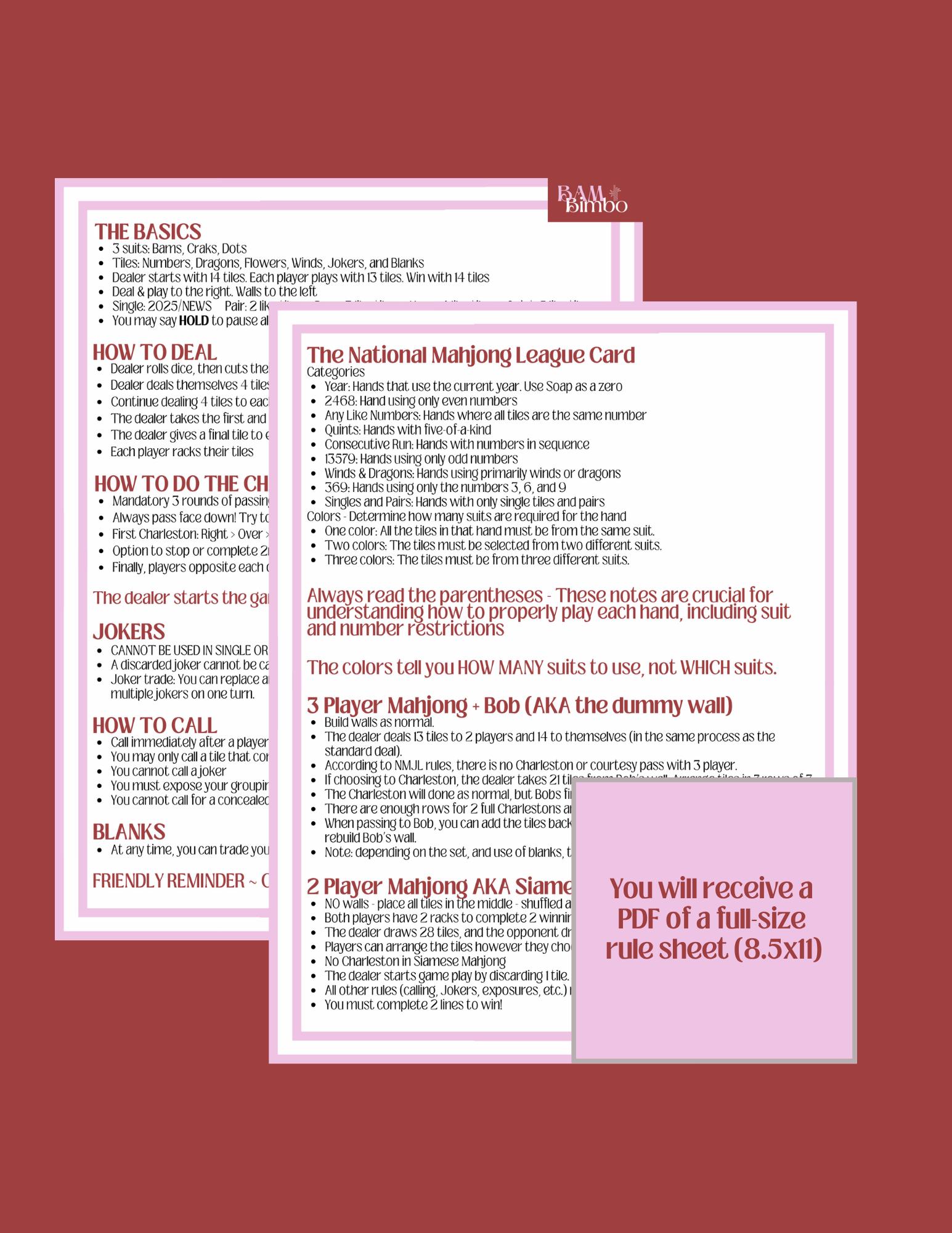 Mahjong Rules.pdf PRINTABLE Mahjong Rules Card American Mahjong Cheat Sheet 3 Player ...