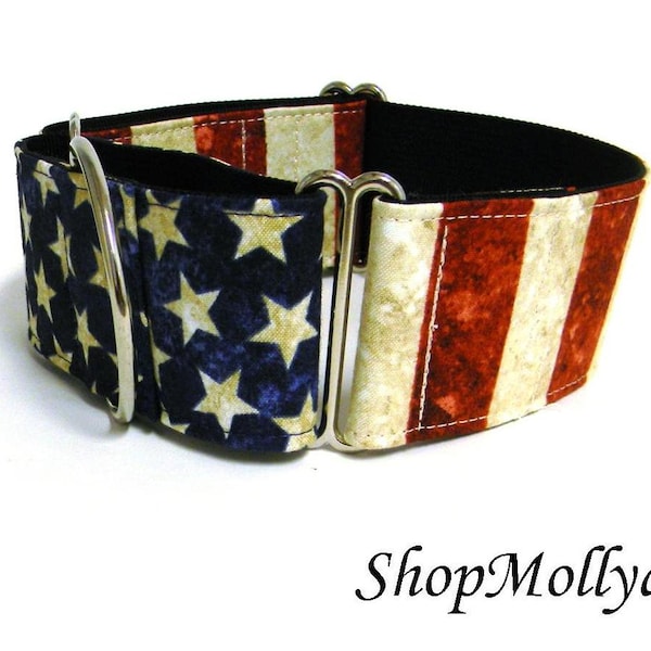 Martingale collar Tag Buckle collar  Red White and Blue Stars American Flag July 4th greyhound galgo sighthound whippet